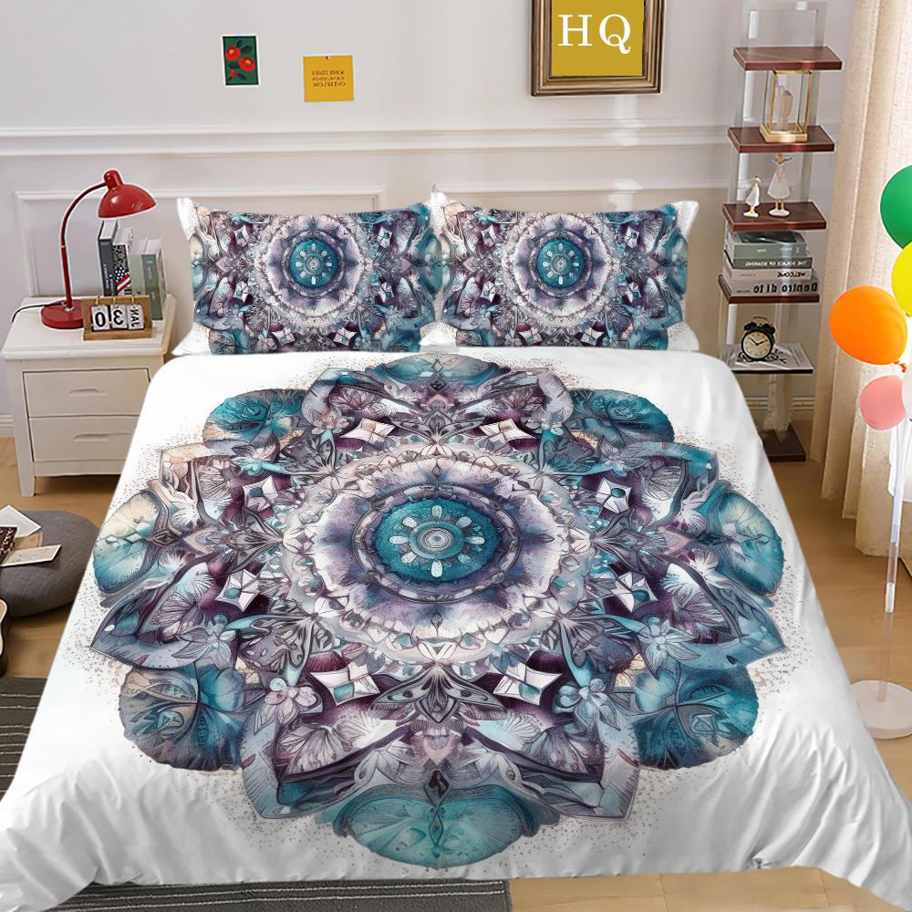 3D Datura Bedding Set Indian Style Duvet Cover 2/3pcs UK/US/AU/DE/UE Full Size Super Big Bed Room Washable Soft and Quick Drying Home Decoration