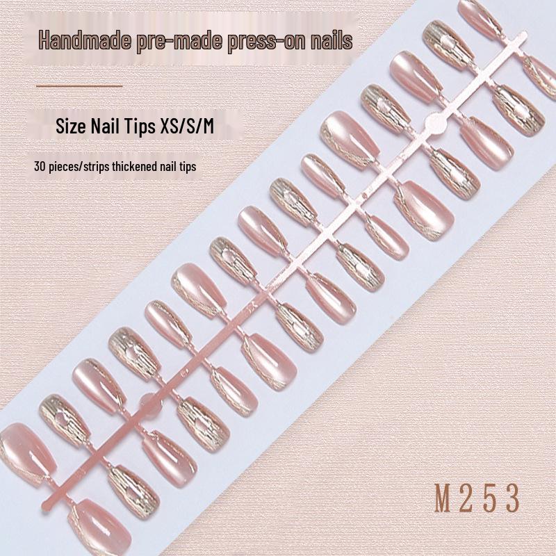 

Pink Gilded Cat Eye Nail Tips: 30 Handmade, Pre-sized Stickers