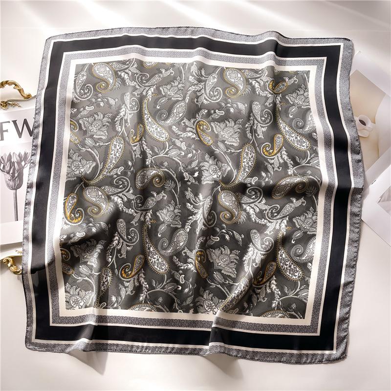 Silk Scarf Women'S Scarf Shawl 70Cm Korean Small Square Scarf Satin Surface Print Sun-Proof Headscarf