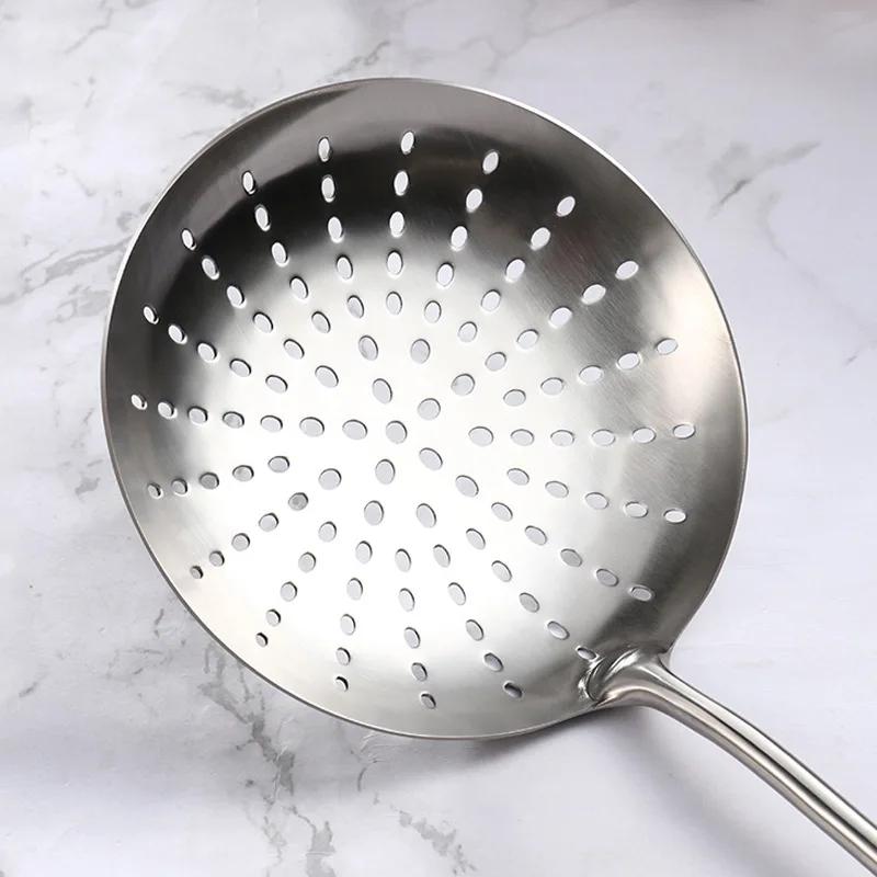 Heavy-duty 304 Stainless Steel Skimmer Strainer, Slotted Spoon with Ergonomic Handle, Comfortable Grip Spoon Ladle for Kitchen