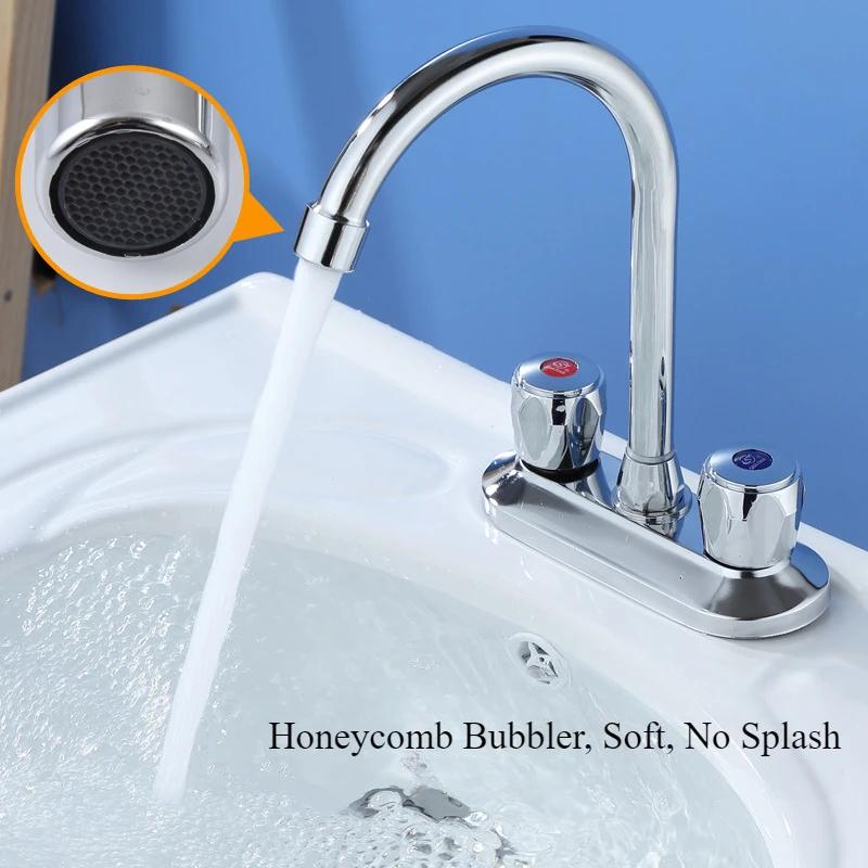 Double Double Hole Basin Faucet Double Switch Hot and Cold Faucet Wash Basin Kitchen Bathroom Sink Double Control Faucet