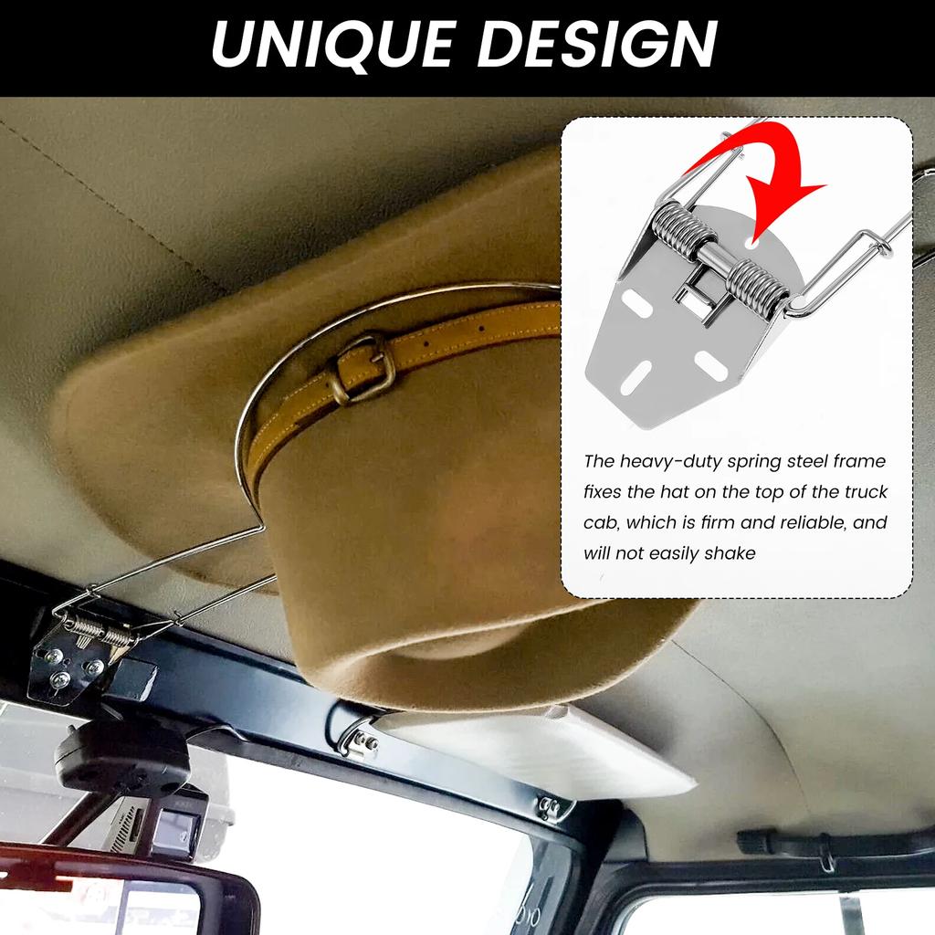 Edelstahl Auto Cowboyhut-Halter für LKW, schwere Ausführung, multifunktional, mit eingebauter Feder