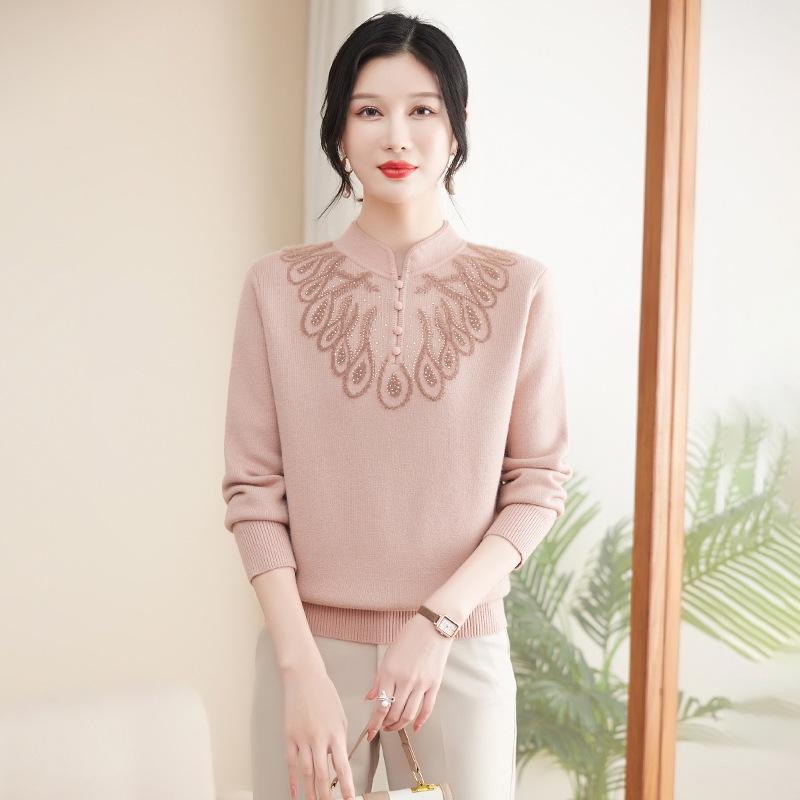 Mom's Fleece Knitted Warm Sweater for Middle-Aged & Elderly Women - Thickened Autumn/Winter Base Layer