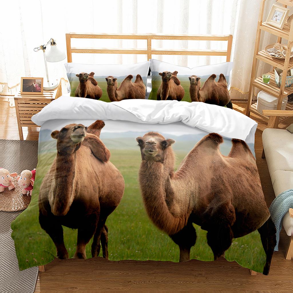 Camel King Queen Duvet Cover Tropical Desert Animals Bedding Set Lovely Wildlife Quilt Cover 2/3pcs Polyester Comforter Cover