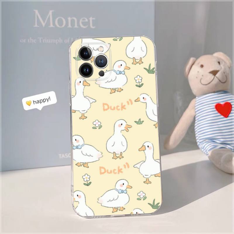 Cartoon duck Phone Case For iPhone 14 13 12 11 Pro Max XS X XR SE 2020 6 7 8 Plus Mini Transparent Shell
