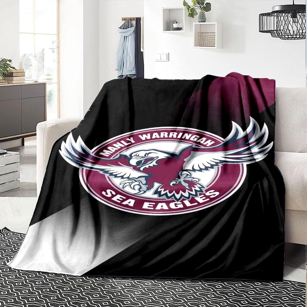 Manly Warringah Sea Eagles Print Flannel Blanket High Quality Warm Comfortable Cover for All Seasons Perfect for Gifts Home Decor