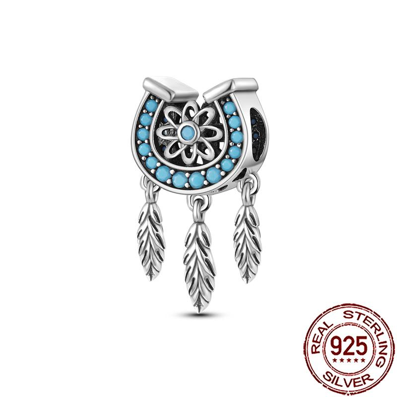 Charms Copper Lucky Horseshoe Clover Dreamcatcher Feather Dangle Beads Fit Bracelet Necklace Women Diy Jewelry