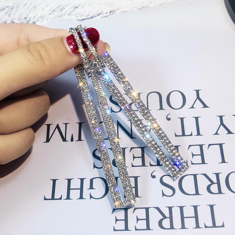 Fashion Long Geometric Drop Earrings Luxury Gold Copper Color Rectangle Rhinestone Earring for Women Party Zircon Gift