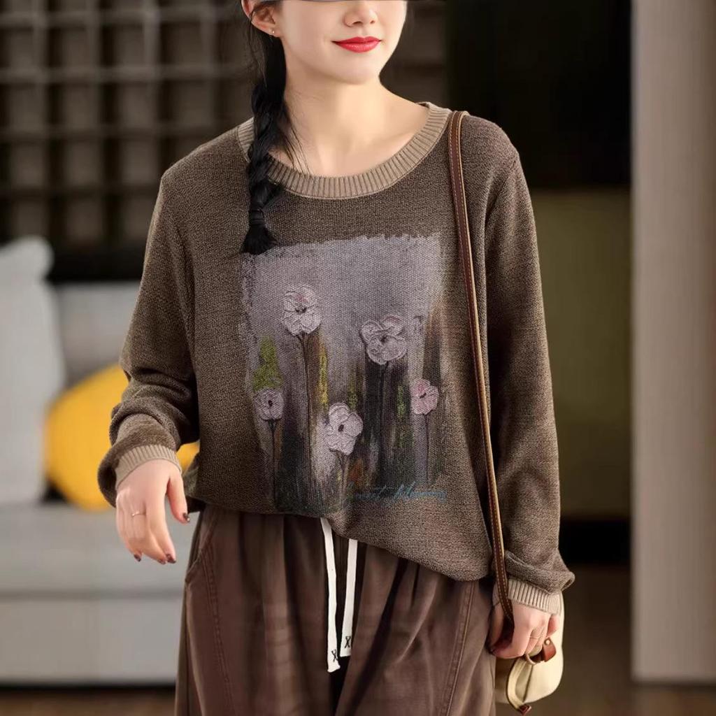 Spring 2026 Women's Tie-Dye Color Block Sweater - Round Neck Knit Pullover