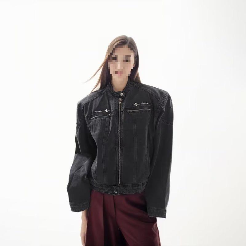 Unisex Retro Denim Motorcycle Jacket: Autumn/Winter Casual Trend, Loose Fit with Lapel