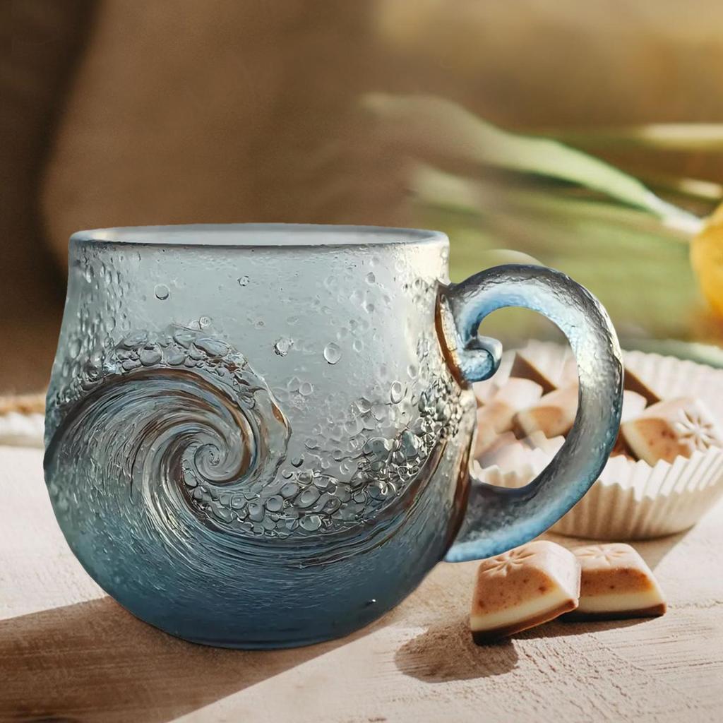 Beach Mug Sea Glass Wave Cup Ocean Themed Coffee Cup Sea Theme Water Tea Cup Coffee Glass Mug for Workplace Travel Bar