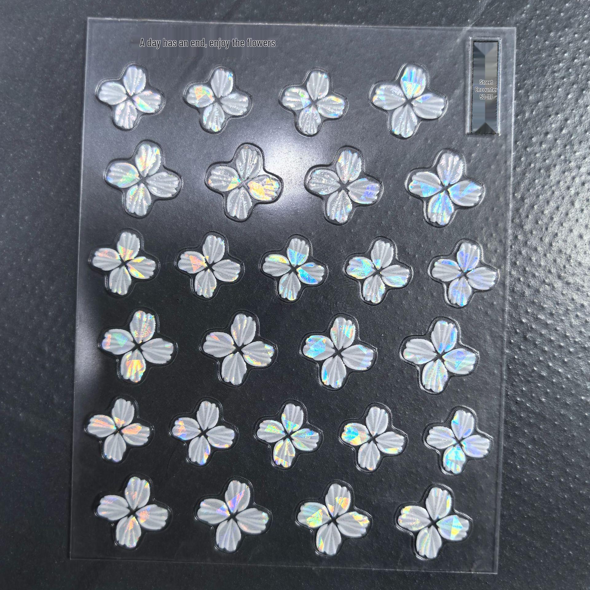 Jieyu 5D Four-Petal Changan Flower Laser Nail Stickers - Embossed, Iridescent, 3D, Waterproof Design