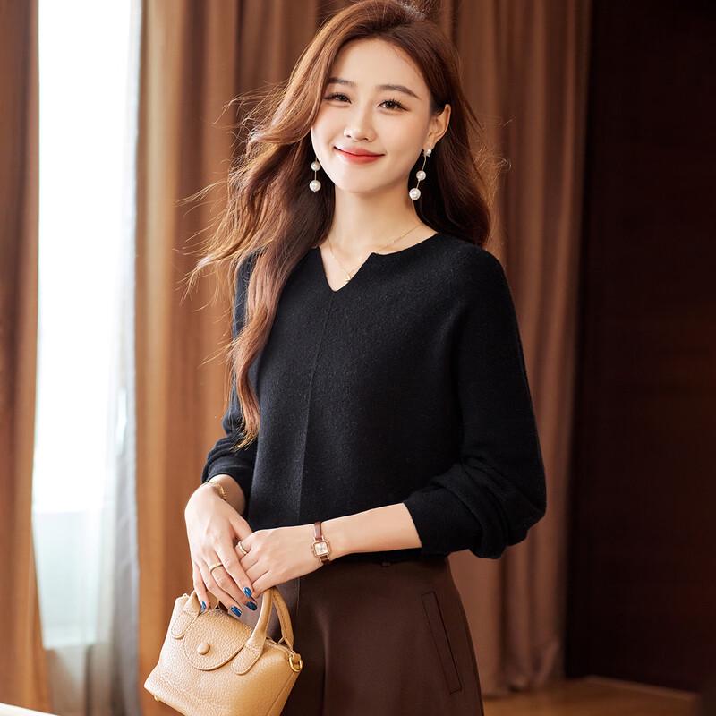 Handu Yishe Damen V-Ausschnitt 100% Wollpullover