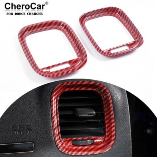 Röd kolfiberinstrumentpanel sidoluftventil utlopp dekorlist för 15+ Dodge Charger