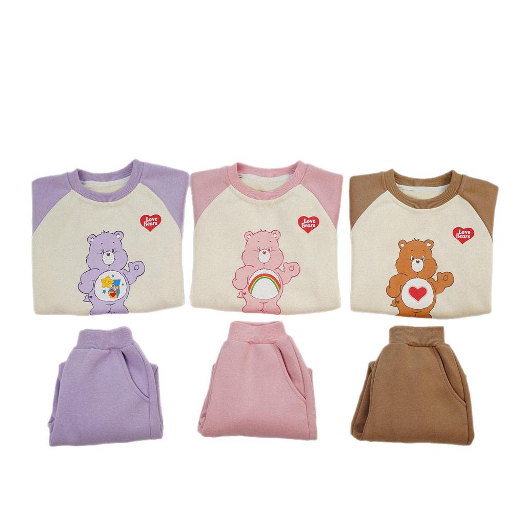 Rainbow Bear Sibling Raglan Sleeve Set: Autumn/Winter Kindergarten Uniform - Boys' and Girls' Sweatshirt & Sweatpants Two-Piece Outfit
