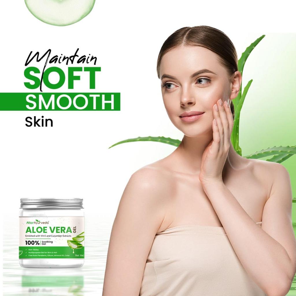 Attar Ayurveda Natural Aloe Vera Gel For Face Skin Hair 200 Ml With Vitamin E & Cucumber Extract Non Sticky Paraben Free