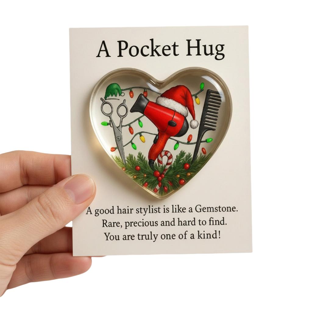 Mini Hairdresser Tools Heart Pocket Hug Token with Greeting Cards Pocket Charm Thank You Gift for Your Hairstylist