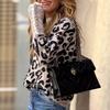 Women's Crew Neck Long Sleeve Leopard Print Sweater Loose Fit Casual Knit Pullover