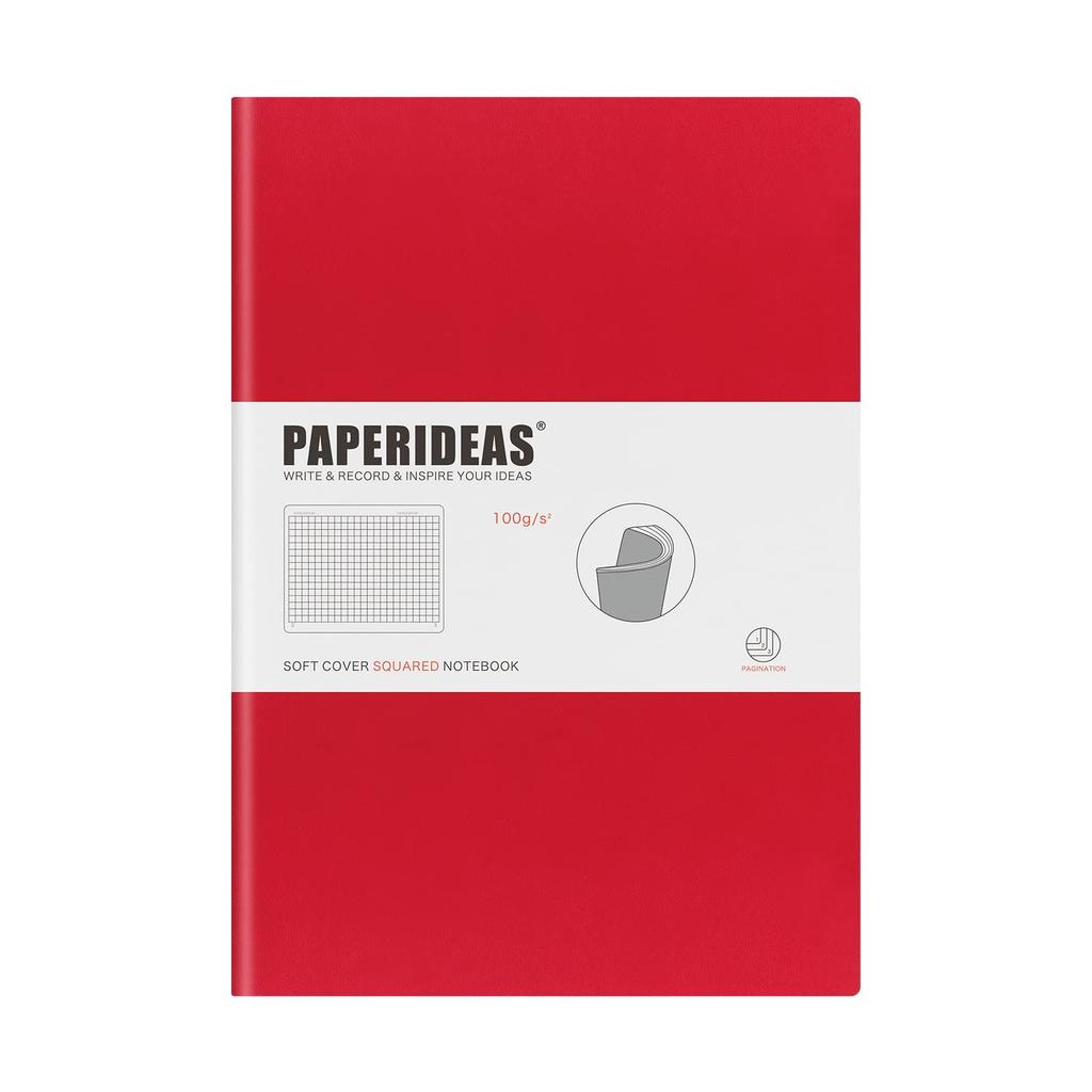 PAPERIDEAS Soft Cover Notebook, B5, (Grid, Red)