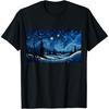 Snowy Winter Christmas Starry NIght Painting Art T-Shirt(6)