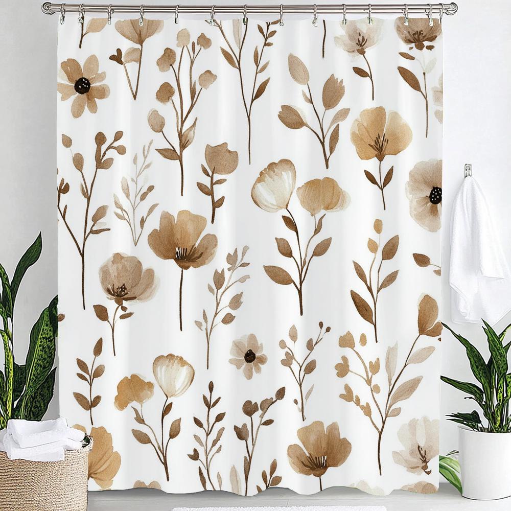 Watercolor Flowers Printed Shower Curtain Bathroom Curtain,Hanging Curtain With 12 Hooks Decoration Machine Washable