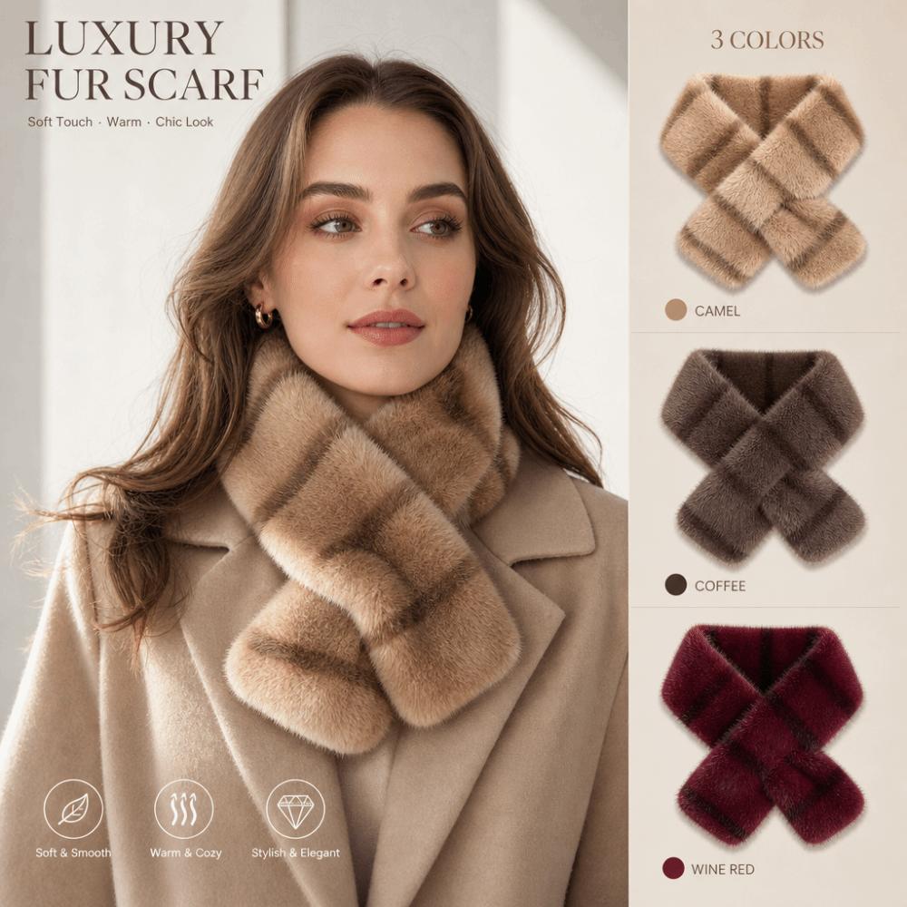 Striped Faux Mink Fur Scarf Thick Warm Neck Scarf Elegant Winter Neck Warmer