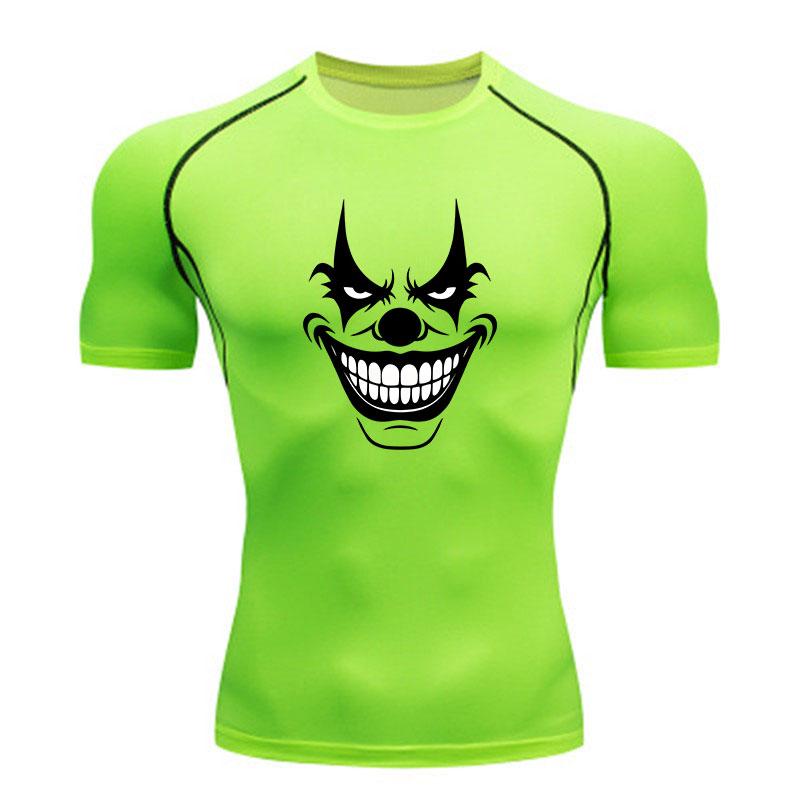 Men Compression Fitness Sport T-Shirt, Scary Evil Clown Face