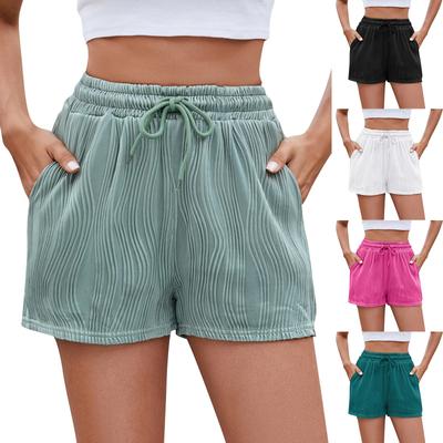 Pantalones cortos casuales con bolsillo y cordón de color liso para mujer