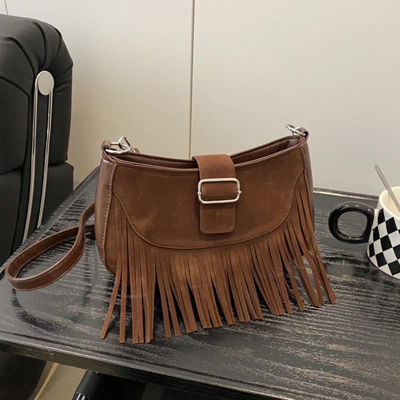 Vintage Tassel Crossbody Bags For Women's Gift, Casual Adjusted Strap Fringe Shoulder Bag For Daily Used/Leisure Vacation