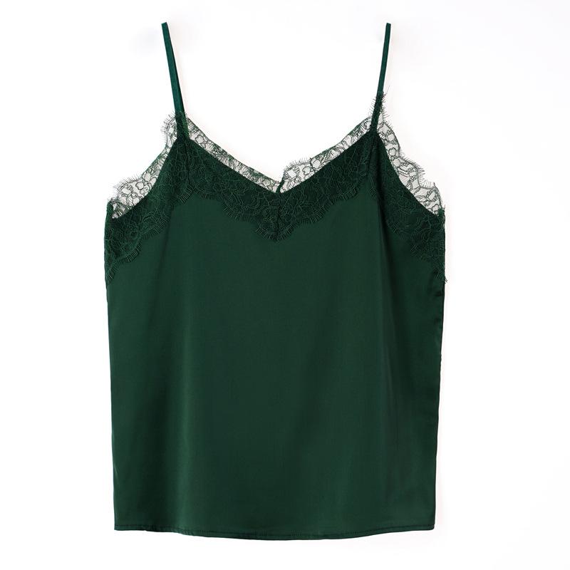 Summer Versatile Satin Interior Tops with Lace Solid Color Women’s Camis & Tank Tops