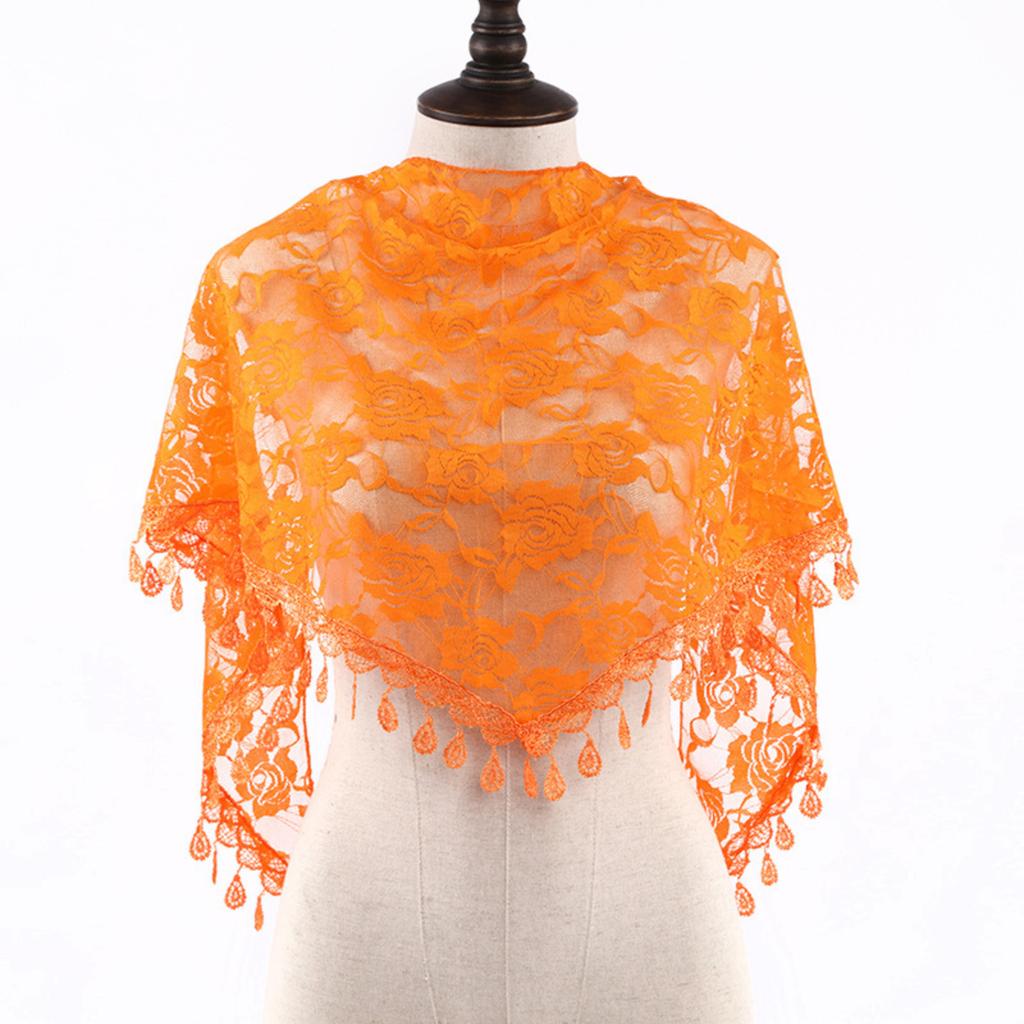Mesh Lace Tassel Shawl Triangle Scarf Multifunctional Decorative Head Wrap Lightweight Single Layer Breathable Bridal Veil