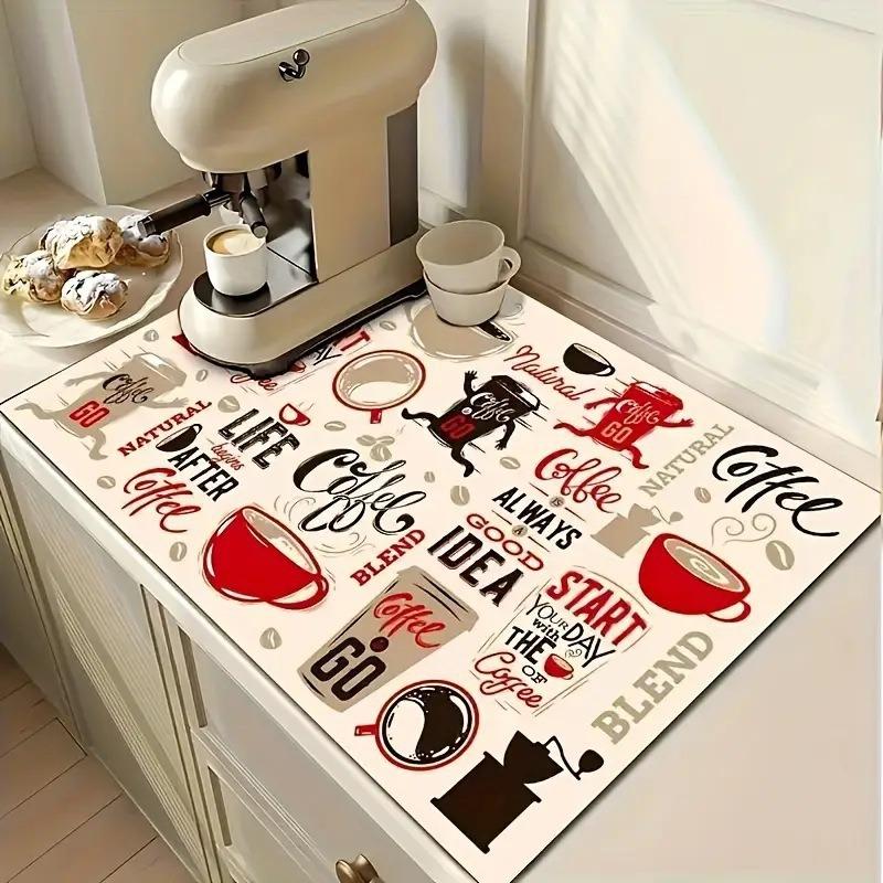 Creative Pattern Printed Coffee Machine Mat Desktop Drainage Pads Kitchen Countertop Quick Water Absorbing Utensil Drain Pad Washable Mats 1pcs