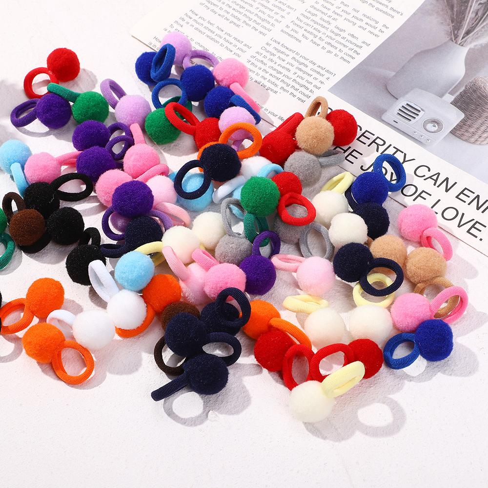 10pcs Kids Elastic Hair Bands Plush Ball Rubber Band For Children Girls Sweets Scrunchie Hair Ties Clip Baby Hair Accessories
