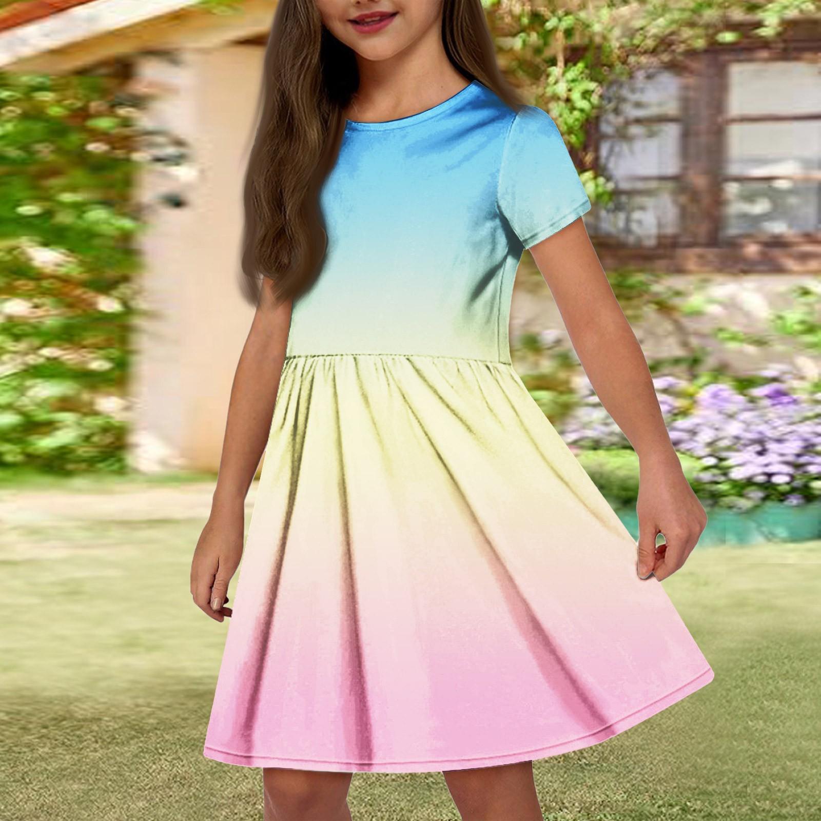 

Летнее платье для девочек, однотонное платье без рукавов с принтом и карманом, повседневное платье, вечернее платье с короткими рукавами 110 бежевый