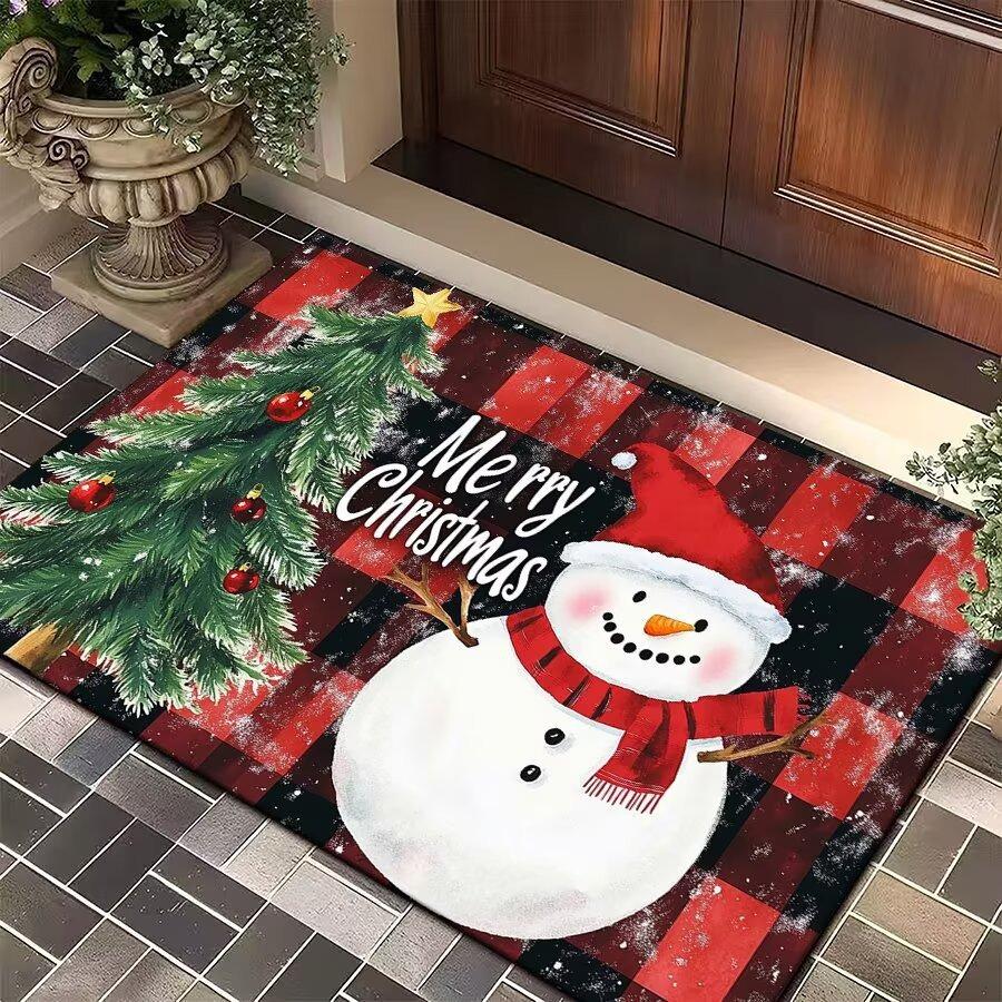 Christmas Snowman Pattern Carpet Floor and Door Pads Non Slip Soft Modern Style Living Room Entrance Bedroom Foot Mat Decoration