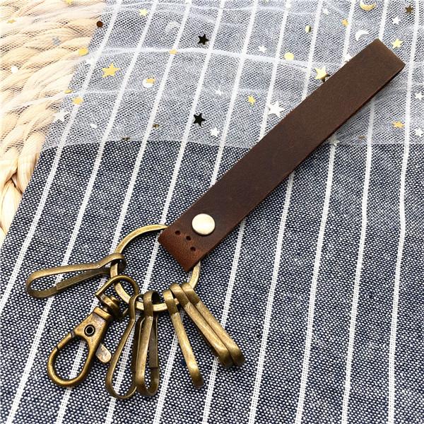 

1 Pcs High Grade Man Women Leather Bronze Buckle Keyring Keychain Cowhide Vintage Creative Gift Phone Rope Lanyard