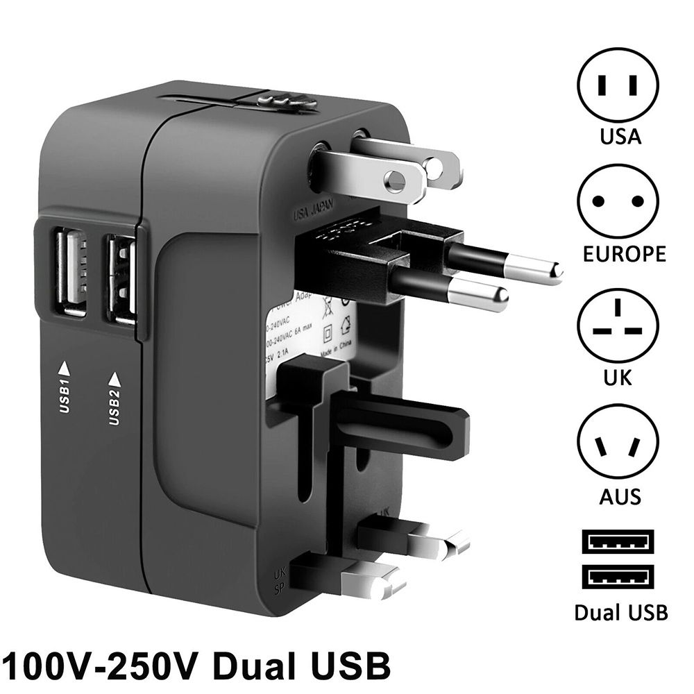 

Безопасное питание переменного тока для Австралии, США, Великобритании и ЕС, 2 USB-порта, дорожная вилка, адаптер питания, зарядное устройство USB