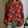 Women's Fashion Round Neck Long Sleeve Christmas Print Casual Pullover Sweater Top