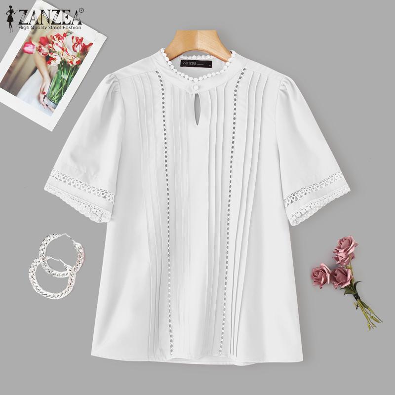 ZANZEA Women Casual Round Neck Summer Short Sleeve Blouse