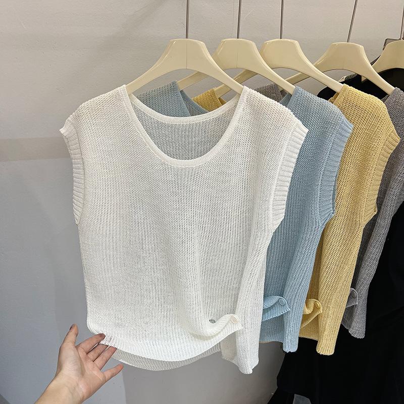 El Nuevo Chaleco de Punto Estilo Coreano, Camiseta de Cuello Redondo, Conjunto Corto Dopamina, Top sin Mangas, Irradia una Vibración de Alta Gama para Mujeres