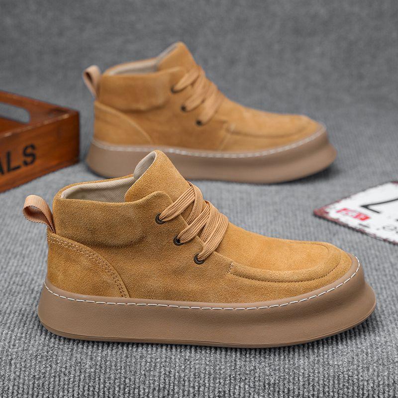 Martin Boots Men's Autumn Men's Shoes 2025 New Velvet Medium-top Casual Cotton Shoes Turned Fur Leather Thick-soled Tooling Boots