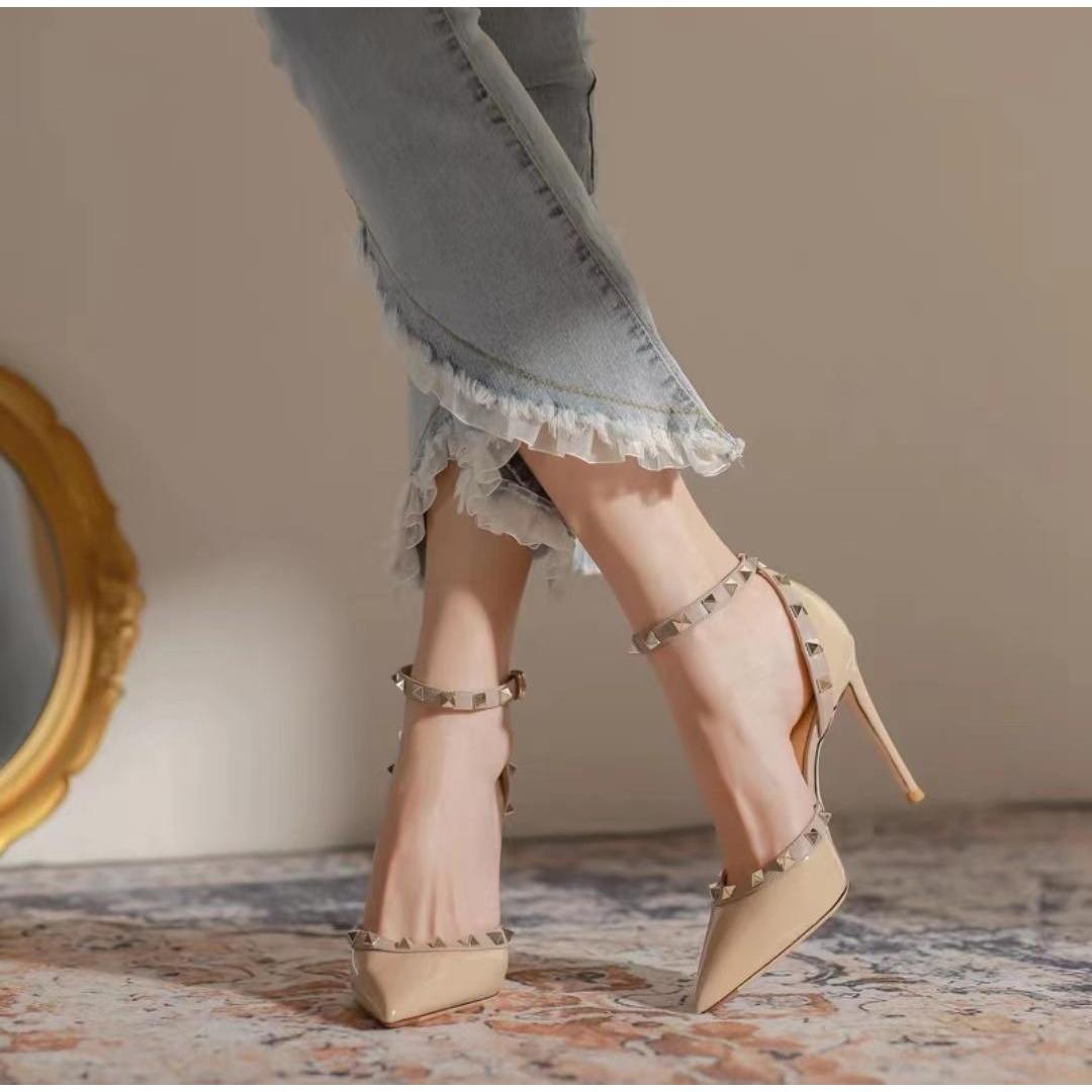 

Модные женские туфли на высоком каблуке с заклепками и острым носком, пикантные женские босоножки на большом высоком каблуке, женская обувь на высоком каблуке, Chaussure Femme 40 хаки