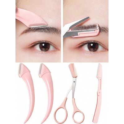 1 Stück Augenbrauentrimmer-Set Edelstahl Gebogener Augenbrauenrasierer Augenbrauenschere mit Kamm, Beauty-Tool für Anfänger geeignet