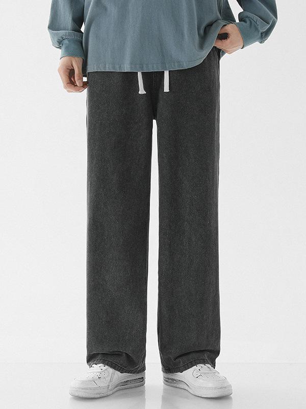 LKTM Men's Retro Trend Summer Straight-Leg Drawstring Jeans - Casual Wide-Leg Pants