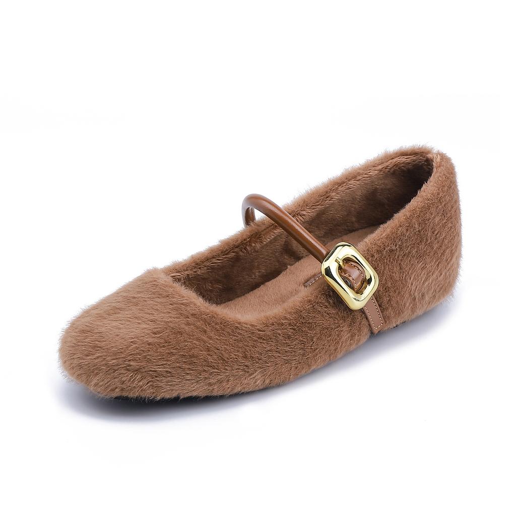 Grape Mother Winter New Fluffy Shoes Women Wear High-end Thick Velvet Warm Shoes Women with Korean Cotton Shoes