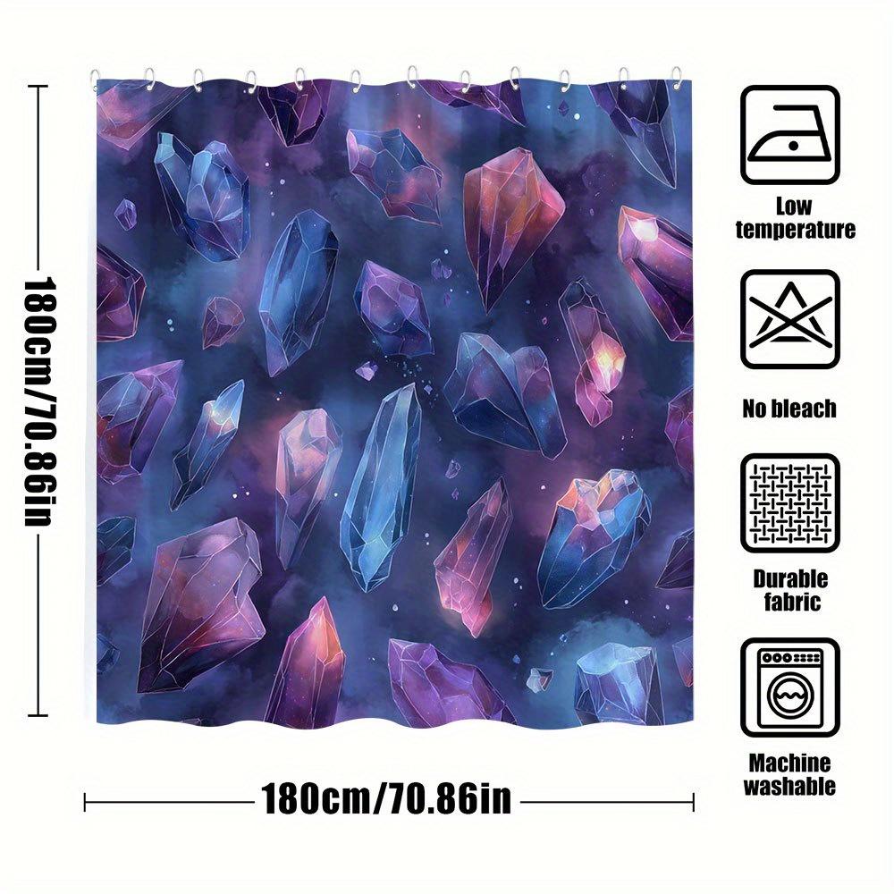 1pc Cosmic Crystals Shower Curtain - Blue, Purple, Pink Gemstones Nebula Design, Ethereal Floating Minerals, Polyester