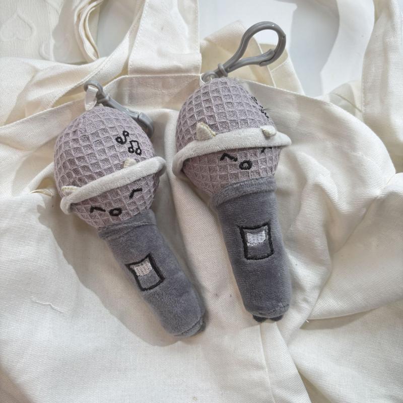 Cartoon Cute Plush Keychain Creative Smiling Expression Microphone Doll Pendant Backpack Bag Hanging Keycord Charm Accessories