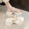 Summer muffin platform high-heeled cool slippers women's beach 2025 new wear Roman sandals one-word with skirt