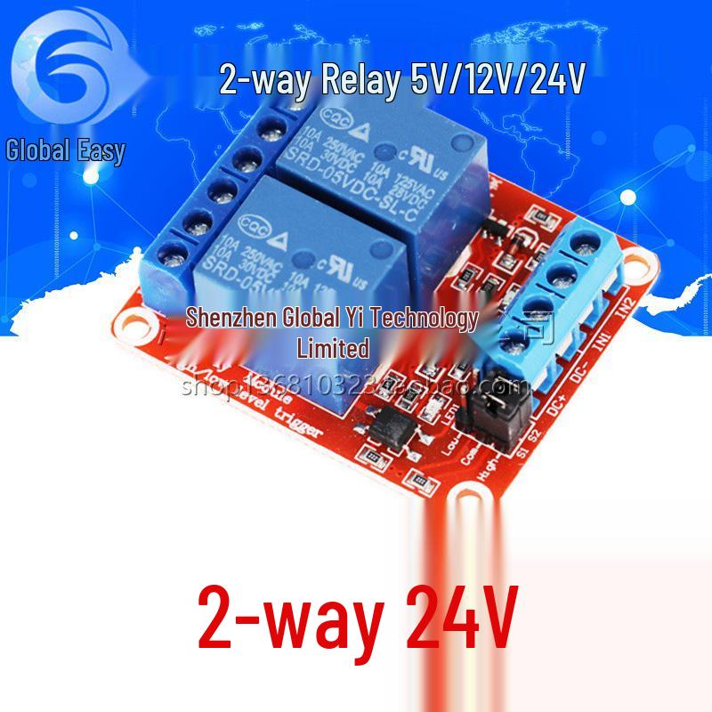 Dual-Channel Relay Module with Optocoupler Isolation, 5V/12V, High/Low Level Trigger