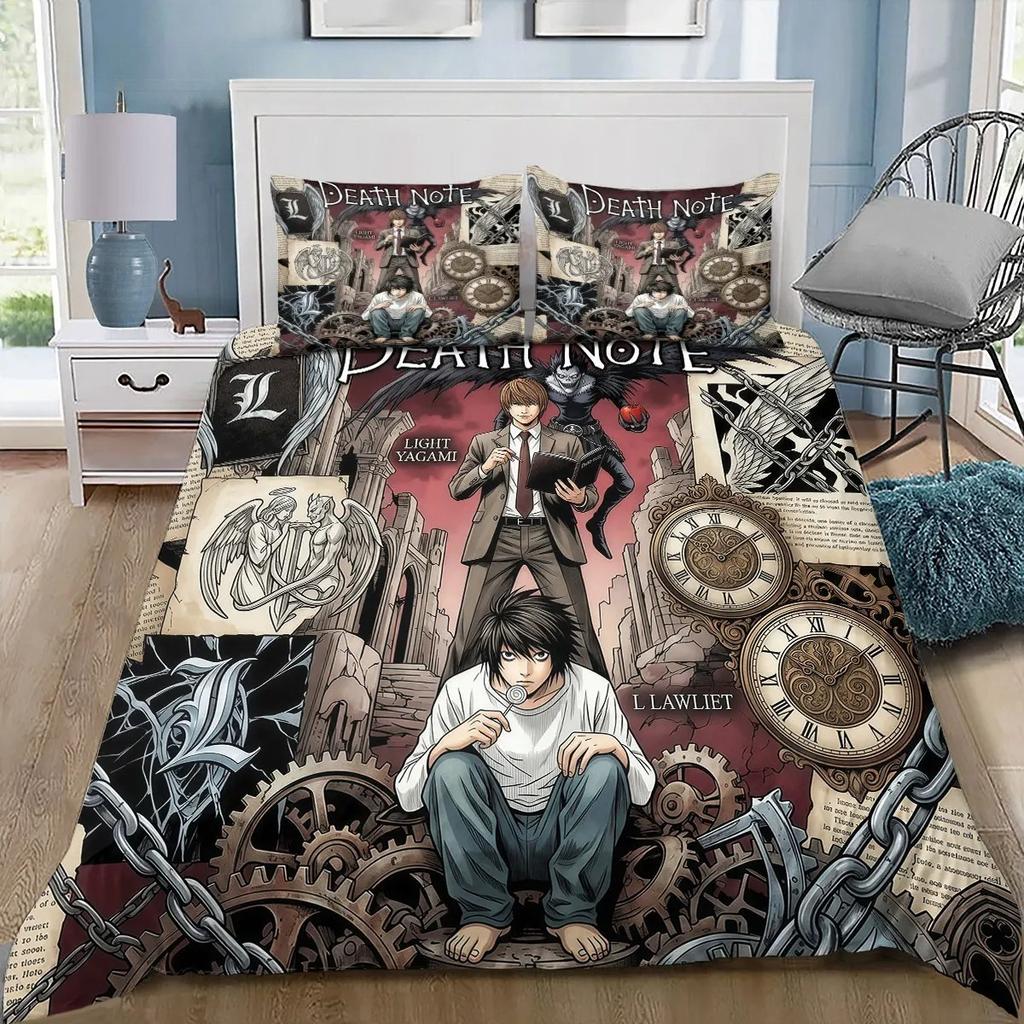 3D Spausdintas Mirties Užrašas Anime Patalynės Komplektas Berniukams Mergaitėms Twin Queen King Dydžio Antklodės Užvalkalas Pagalvės Užvalkalas Lovos Berniukams Suaugusiems Namų Tekstilė